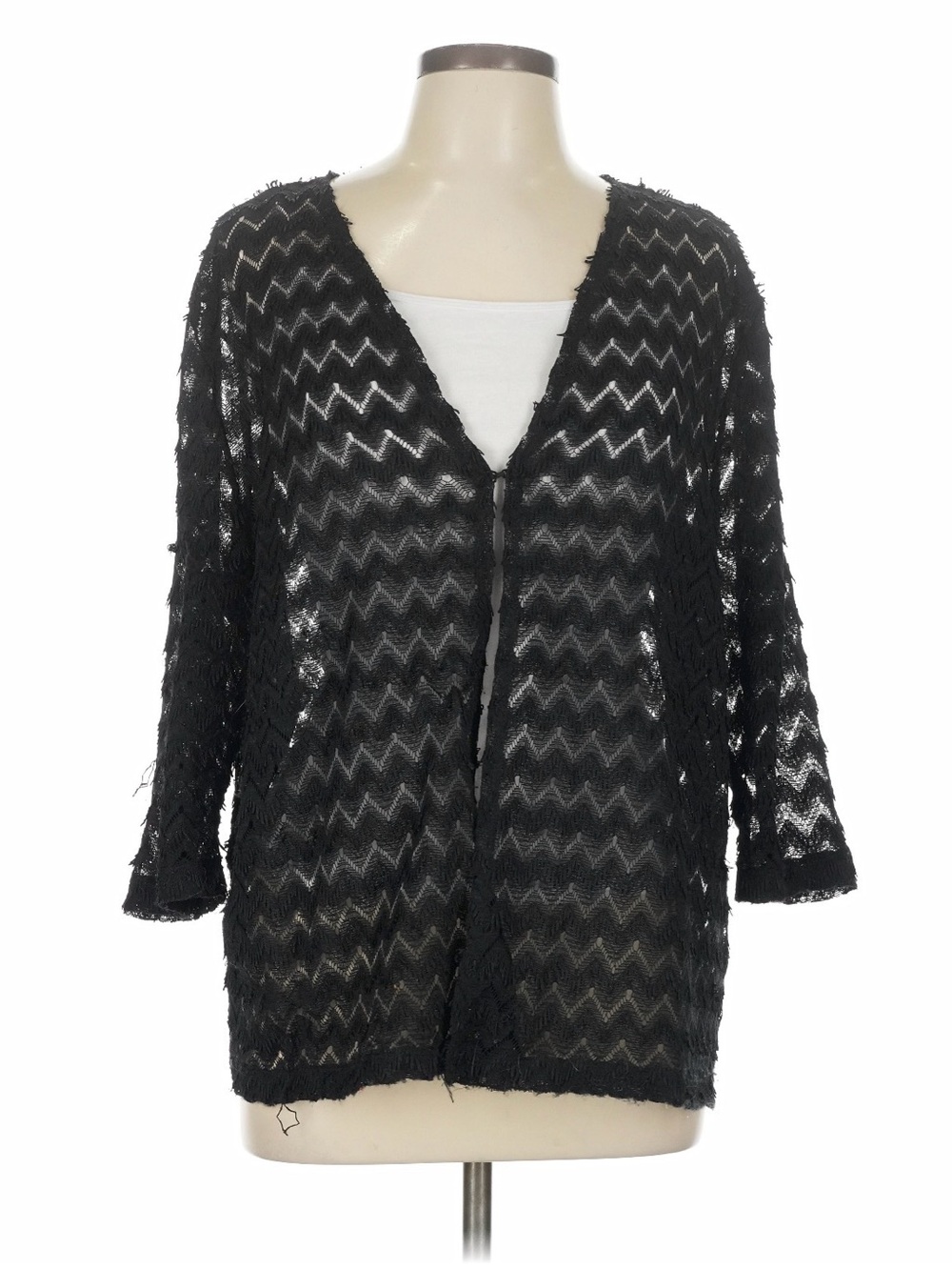 Chico's Travelers Black Chevron Sheer Knit Swim Coverup Size 2
